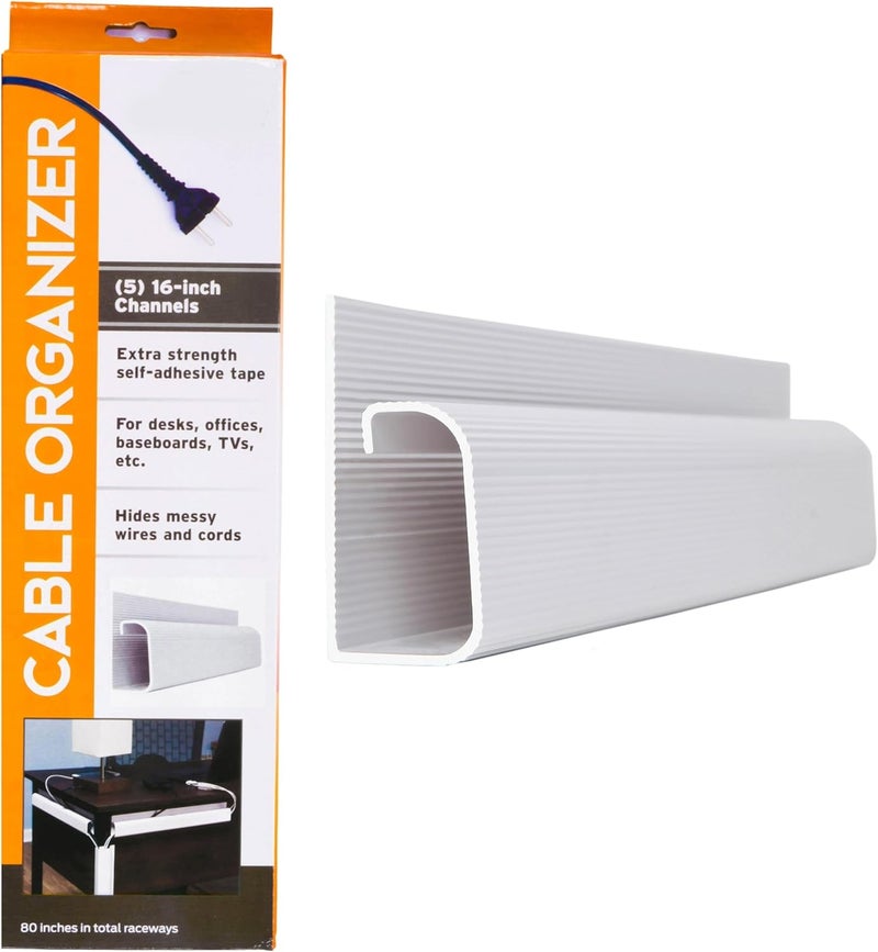 SimpleCord J Channel Desk Cable Organizer by – 5 White Raceway Channels - Cord Cover Management Kit for Desks, Offices, and Kitchens - Image 1