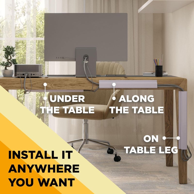 SimpleCord J Channel Desk Cable Organizer by – 5 White Raceway Channels - Cord Cover Management Kit for Desks, Offices, and Kitchens - Image 4