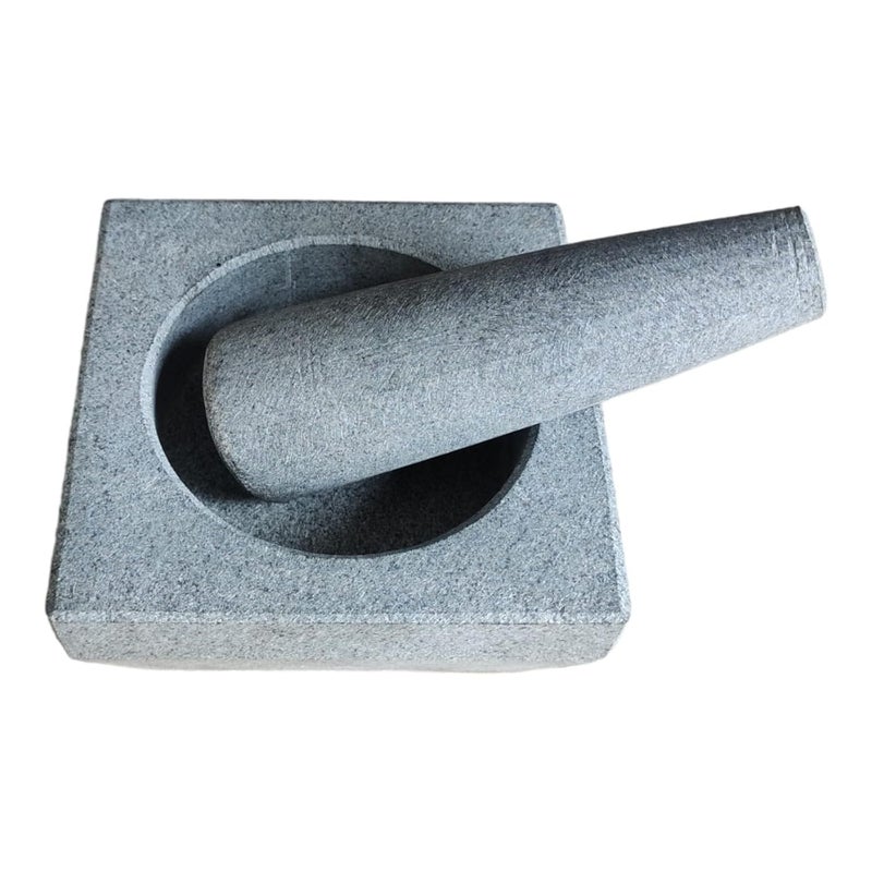 EZAHK Stone Mortar and Pestle SetGranite Square unpolished for Spices Okhli Masher Khalbatta Stone Home Decor Musal Well Design for Kitchen Home Herbs 6 inch - Image 2
