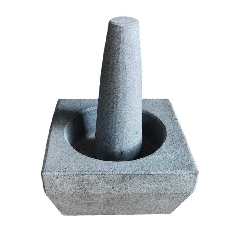 EZAHK Stone Mortar and Pestle SetGranite Square unpolished for Spices Okhli Masher Khalbatta Stone Home Decor Musal Well Design for Kitchen Home Herbs 6 inch - Image 1
