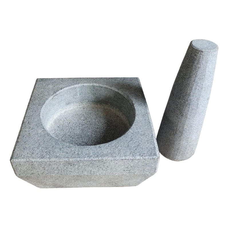 EZAHK Stone Mortar and Pestle SetGranite Square unpolished for Spices Okhli Masher Khalbatta Stone Home Decor Musal Well Design for Kitchen Home Herbs 6 inch - Image 3