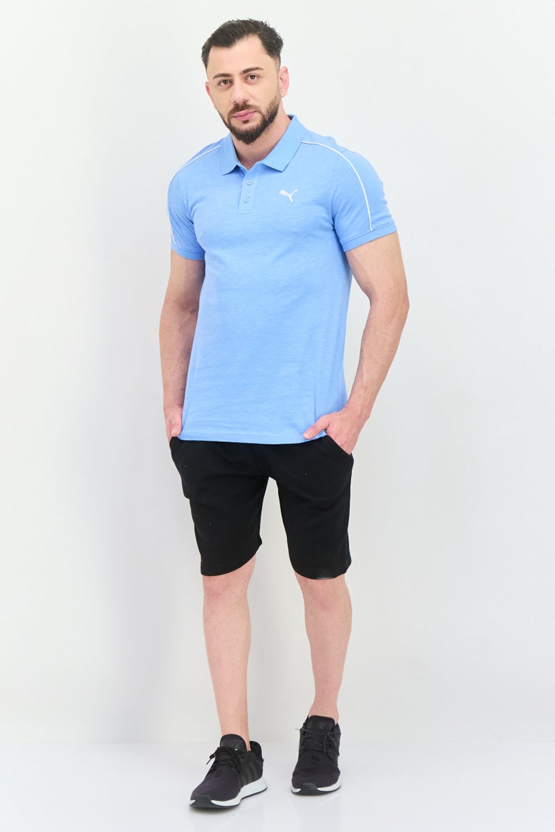 PUMA قميص بولو للرجال بقصة ضيقة بأكمام قصيرة، أزرق فاتح/أبيض - Image 4