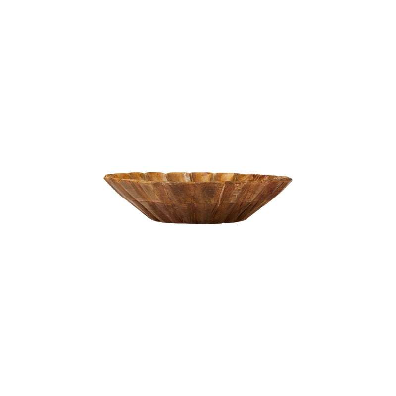 Creative Co-op Boho Carved Wood Bowl with Scalloped Edge, Natural - Image 1