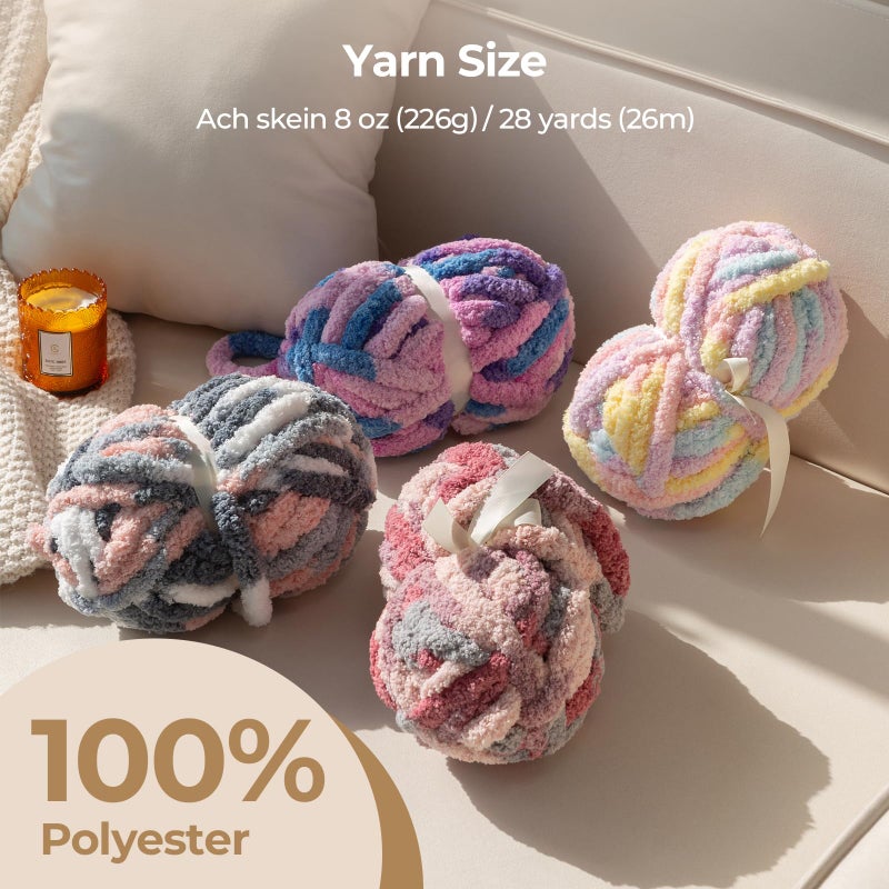 HouseABC Chunky Yarn for Hand Knitting & Crocheting â€“ Mixed Color Soft, Bulky Jumbo Yarn for Blankets, Scarves, DIY Projects, 8-Pack (Yellow, Pink, Lavender, Blue) - Image 3