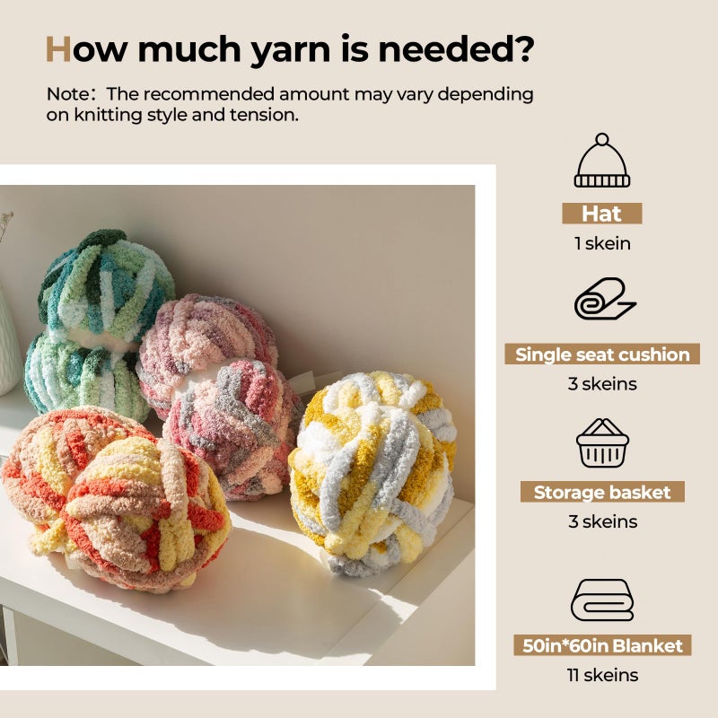 HouseABC Chunky Yarn for Hand Knitting & Crocheting â€“ Mixed Color Soft, Bulky Jumbo Yarn for Blankets, Scarves, DIY Projects, 8-Pack (Yellow, Pink, Lavender, Blue) - Image 2