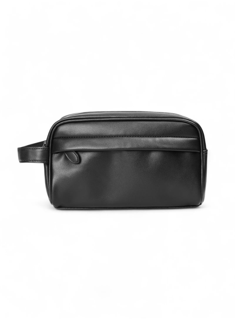SEVN Men’s Travel Clutch Bag – Black PU Leather  - Image 1