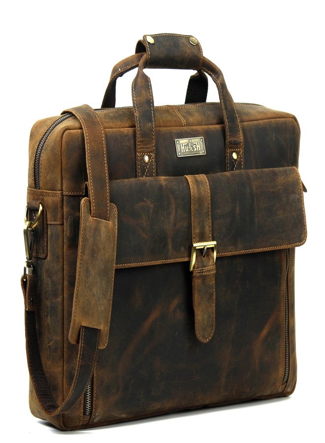 HULSH Genuine Leather briefcases for men 17 inches computer bag for men | Laptop/Work bag, Satchel for Business and Office (Dark Brown) - Image 1