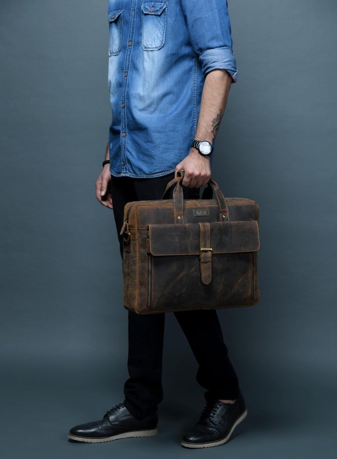 HULSH Genuine Leather briefcases for men 17 inches computer bag for men | Laptop/Work bag, Satchel for Business and Office (Dark Brown) - Image 2