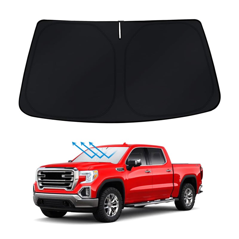 Bestview أفضل عرض واقي الشمس للزجاج الأمامي متوافق مع GMC سييرا 1500 2500 3500 2019-2024، واقي شمس قابل للطي للنافذة الأمامية للسيارة، 3 طبقات من مادة 210T - Image 1