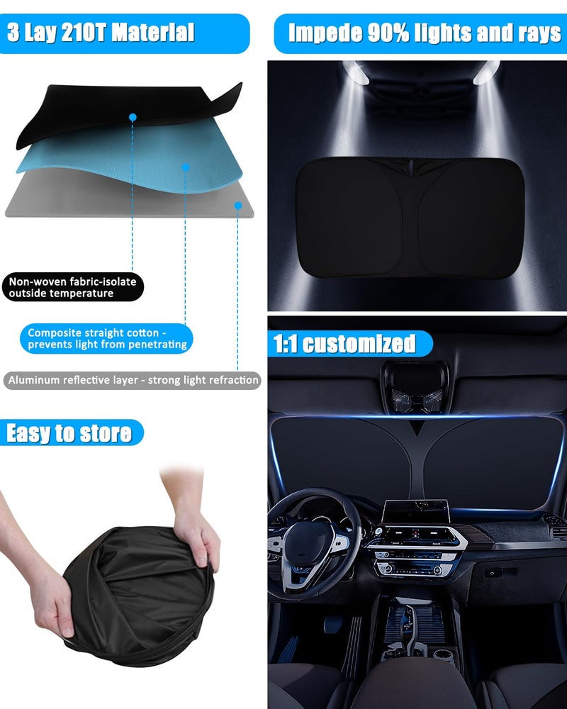 Bestview أفضل عرض واقي الشمس للزجاج الأمامي متوافق مع GMC سييرا 1500 2500 3500 2019-2024، واقي شمس قابل للطي للنافذة الأمامية للسيارة، 3 طبقات من مادة 210T - Image 2