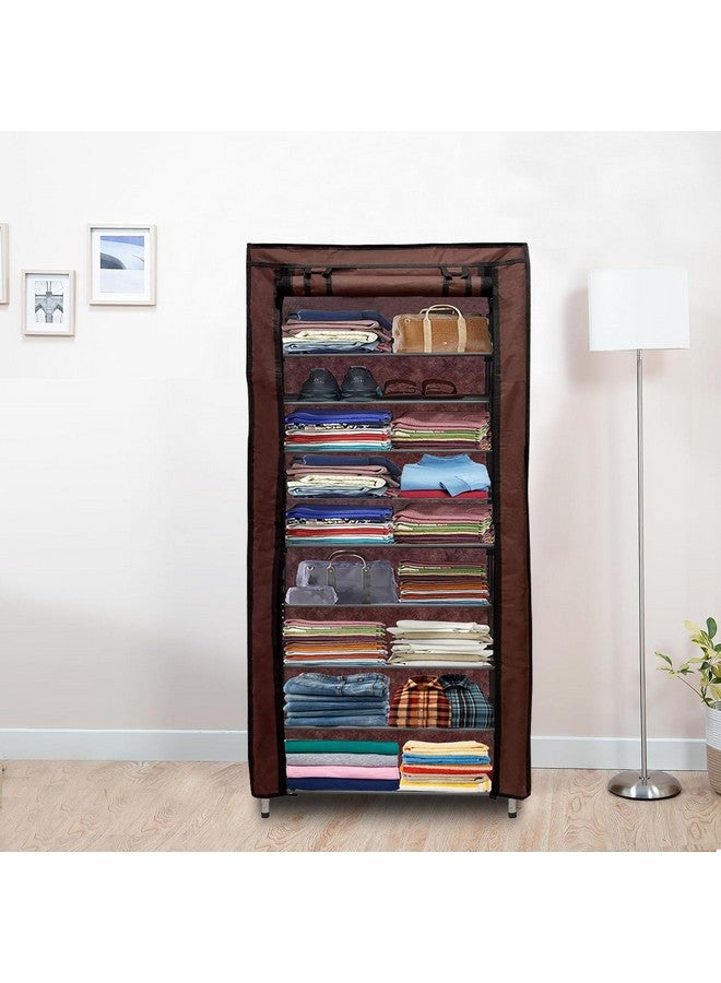 ROBMOB 9 Layer Collapsible Wardrobe Clothes Storage Rack Quick Wardrobe Maximize Your Space with Style for Multipurpose Use, Foldable, Collapsible Fabric Organizer (Brown, Metal) - Image 4