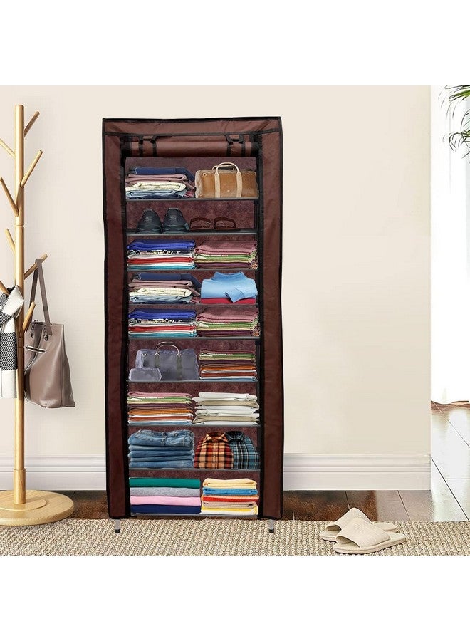 ROBMOB 9 Layer Collapsible Wardrobe Clothes Storage Rack Quick Wardrobe Maximize Your Space with Style for Multipurpose Use, Foldable, Collapsible Fabric Organizer (Brown, Metal) - Image 2