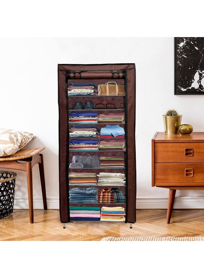 ROBMOB 9 Layer Collapsible Wardrobe Clothes Storage Rack Quick Wardrobe Maximize Your Space with Style for Multipurpose Use, Foldable, Collapsible Fabric Organizer (Brown, Metal) - Image 1