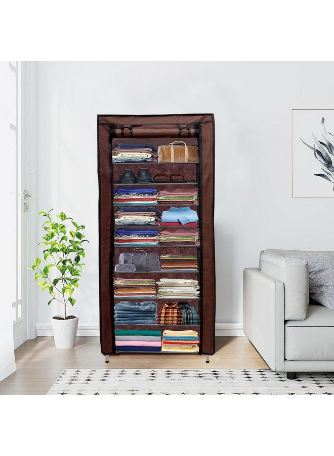 ROBMOB 9 Layer Collapsible Wardrobe Clothes Storage Rack Quick Wardrobe Maximize Your Space with Style for Multipurpose Use, Foldable, Collapsible Fabric Organizer (Brown, Metal) - Image 3