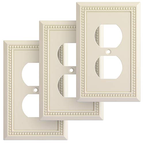 Henne Bery Sunken Pearls Heavy Duty Decorative Wall Plate Switch Plate Outlet Cover, Durable Solid Zinc Alloy (Single Duplex 3PK, Light Almond) - Image 1