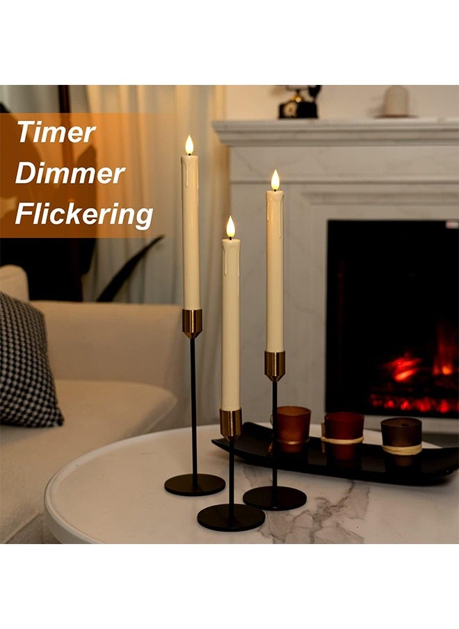 HY 3 Pcs Flameless Taper Candles with Remote, Timer, Dimmer, Ivory Battery Operated CandleSticks with Flickering Light, Plastic Led Window Candles, 24cm for Ramadan Eid Mubarak Kareem Decoration  - Image 3