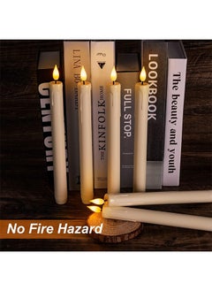 HY 3 Pcs Flameless Taper Candles with Remote, Timer, Dimmer, Ivory Battery Operated CandleSticks with Flickering Light, Plastic Led Window Candles, 24cm for Ramadan Eid Mubarak Kareem Decoration  - Image 4