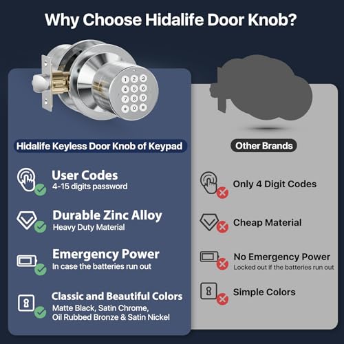 HIDALIFE مقبض باب مع لوحة مفاتيح، قفل باب برمز، أقفال باب دخول بدون مفتاح مع مقبض للباب الأمامي، المرآب، المنزل، الشقة، كروم ساتين - Image 4