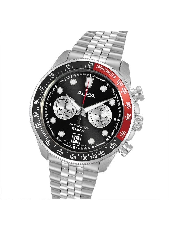 Alba Active Chronograph Men’s Watch A4B027X1, 43 mm Black & Silver Dial, Stainless Steel Case & Bracelet, 100 m WR - Image 5