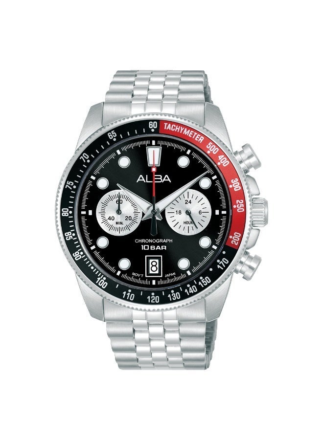 Alba Active Chronograph Men’s Watch A4B027X1, 43 mm Black & Silver Dial, Stainless Steel Case & Bracelet, 100 m WR - Image 4