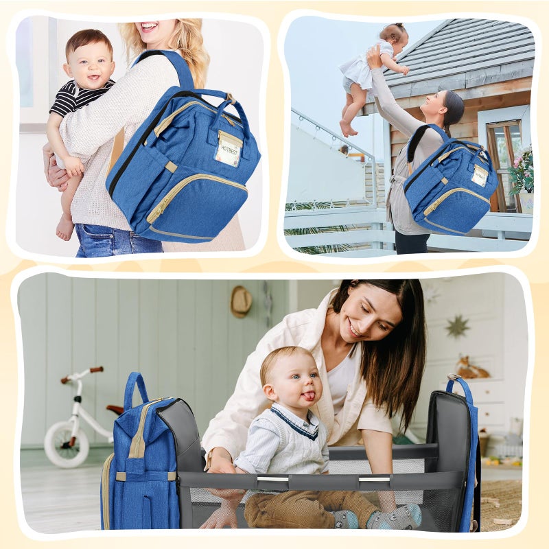 HOTBEST Diaper Bag Backpack with Changing Station, Baby Essentials Travel Tote Multi function Waterproof Bag, Stroller Straps & USB Port, Unisex Stylish Back Pack for Moms Dad - Haze Blue - Image 2