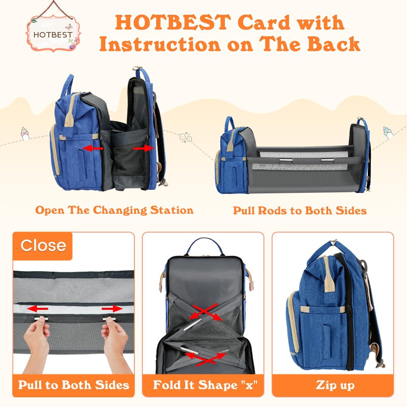 HOTBEST Diaper Bag Backpack with Changing Station, Baby Essentials Travel Tote Multi function Waterproof Bag, Stroller Straps & USB Port, Unisex Stylish Back Pack for Moms Dad - Haze Blue - Image 5