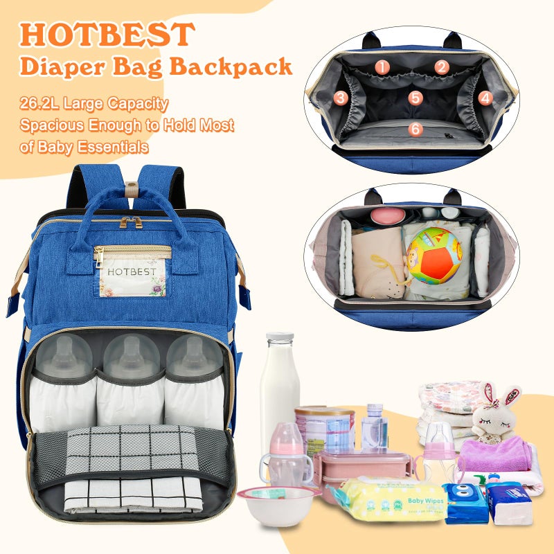 HOTBEST Diaper Bag Backpack with Changing Station, Baby Essentials Travel Tote Multi function Waterproof Bag, Stroller Straps & USB Port, Unisex Stylish Back Pack for Moms Dad - Haze Blue - Image 3