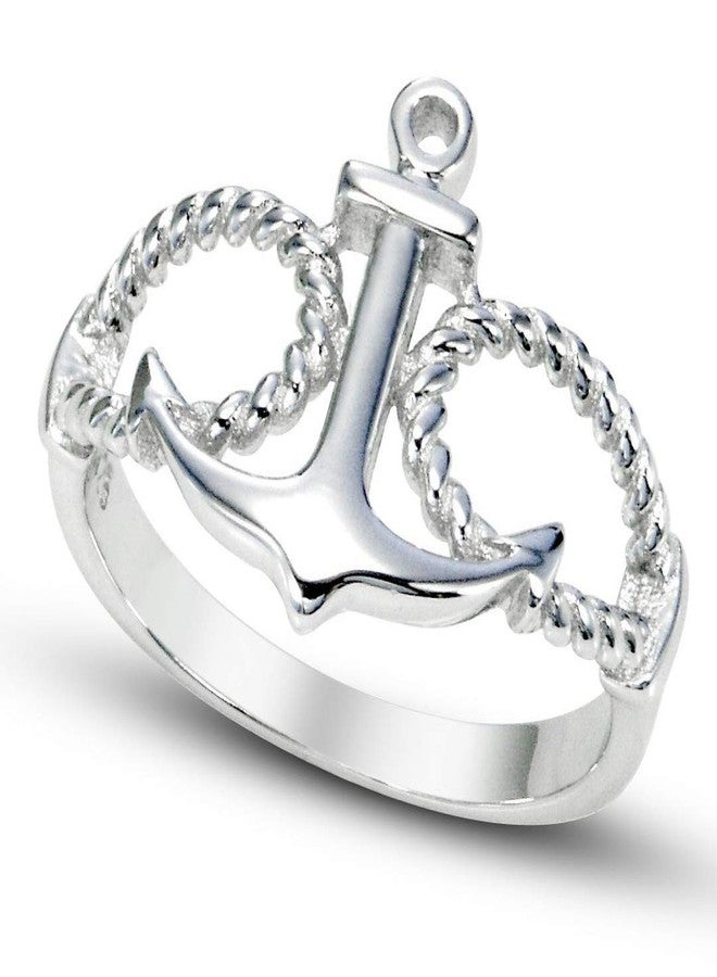 Metal Factory Sz 8 Sterling Silver Anchor & Rope Nautical Band Ring