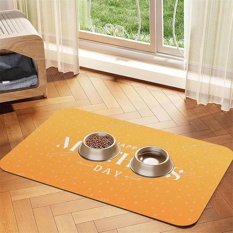 Dog Food Mat for Floors Absorbent Quick Drying Happy Mother's Day Floral Gift for Mom It Pet Cat Food Mat Easy-to-Clean Pet Feeding Mats Dog Bowl Mats 18X12In - Image 1