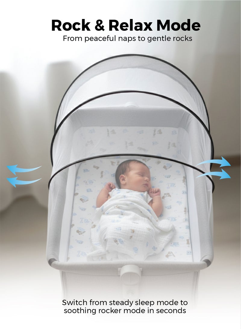 زينيث سرير أطفال 4 في 1، مهد للأطفال، سرير بجانب السرير بعجلات، سرير قابل لتعديل الارتفاع، قابل للطي بسهولة مع مرتبة مريحة، شبك للحماية من البعوض، ومساحة تخزين للرضع/حديثي الولادة – رمادي - Image 4