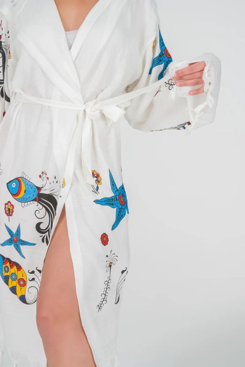 Varol Printed Bamboo Peshtemal Dressing Gown Bathrobe