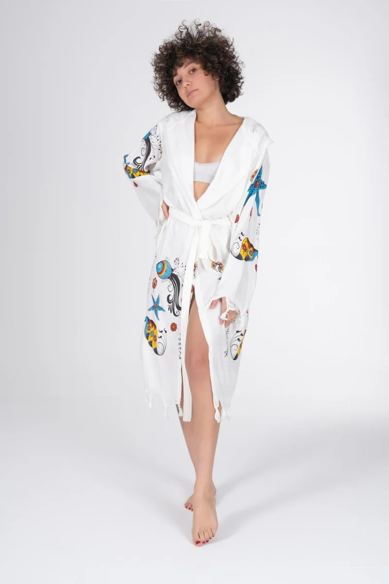 Varol Printed Bamboo Peshtemal Dressing Gown Bathrobe