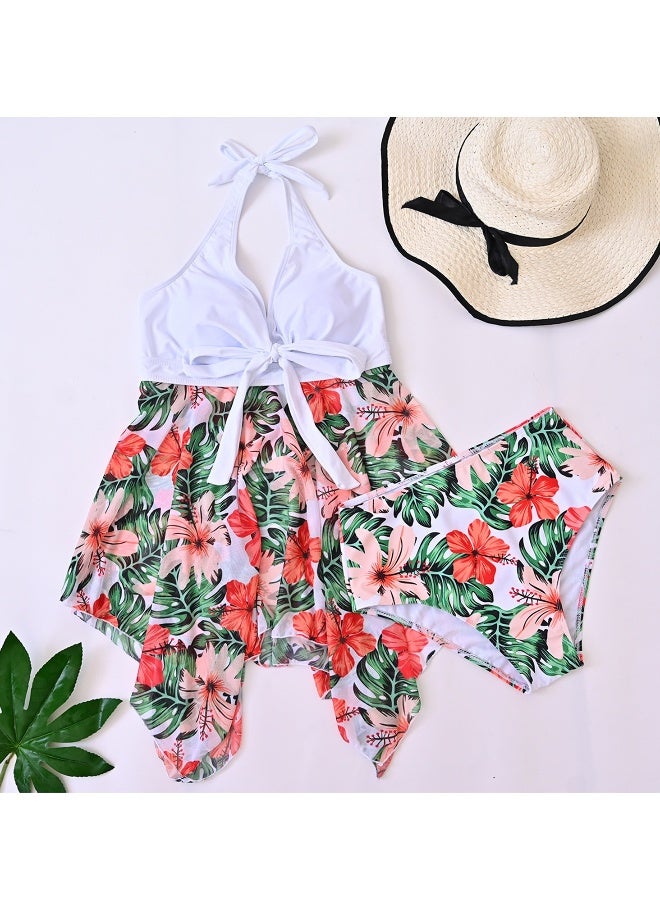 Bikini Swimsuit for Women  Swimsuits Sports Two-Piece Mesh Swimdress Lightweight Quick-Dry Swimwear with Shorts, Top Set Mesh Swimdress Printed, Flowy Swimwear (Printed)  - Image 1