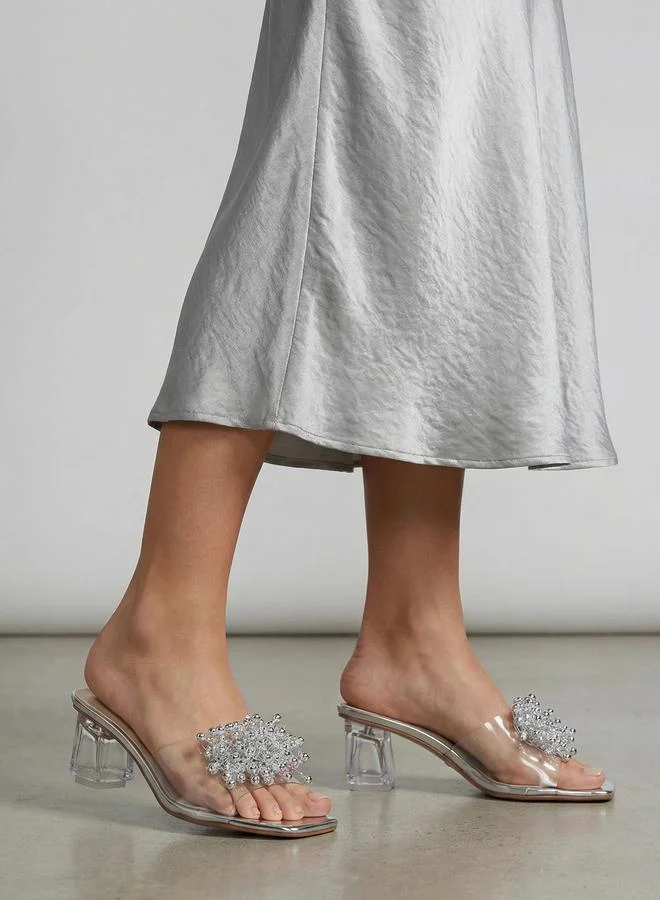 Take Two Silver Embellished Transparent Heel Sandals for Women | Best Price UAE