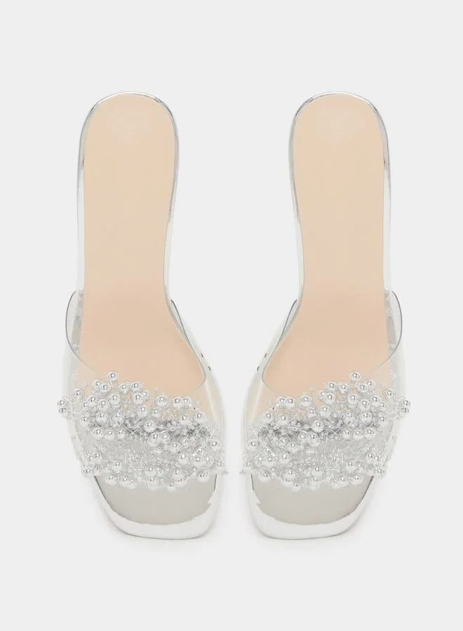 Take Two Silver Embellished Transparent Heel Sandals for Women | Best Price UAE
