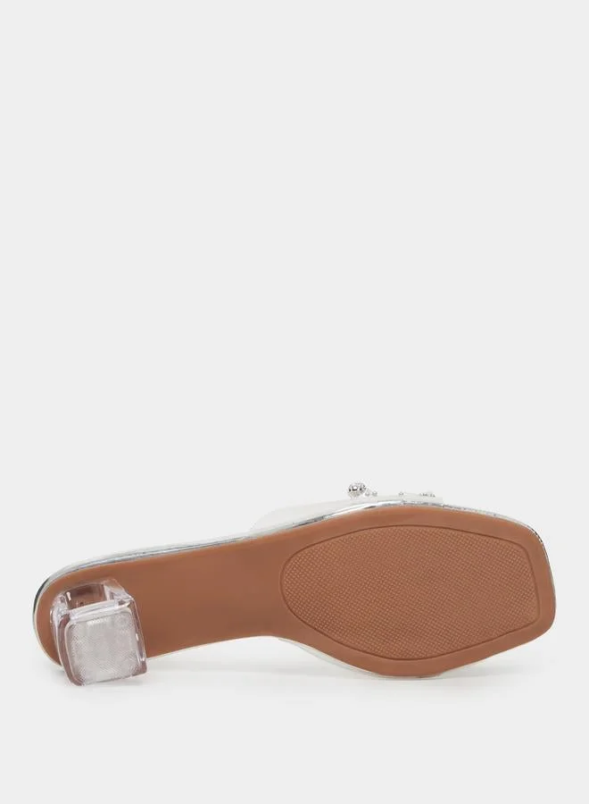 Take Two Silver Embellished Transparent Heel Sandals for Women | Best Price UAE