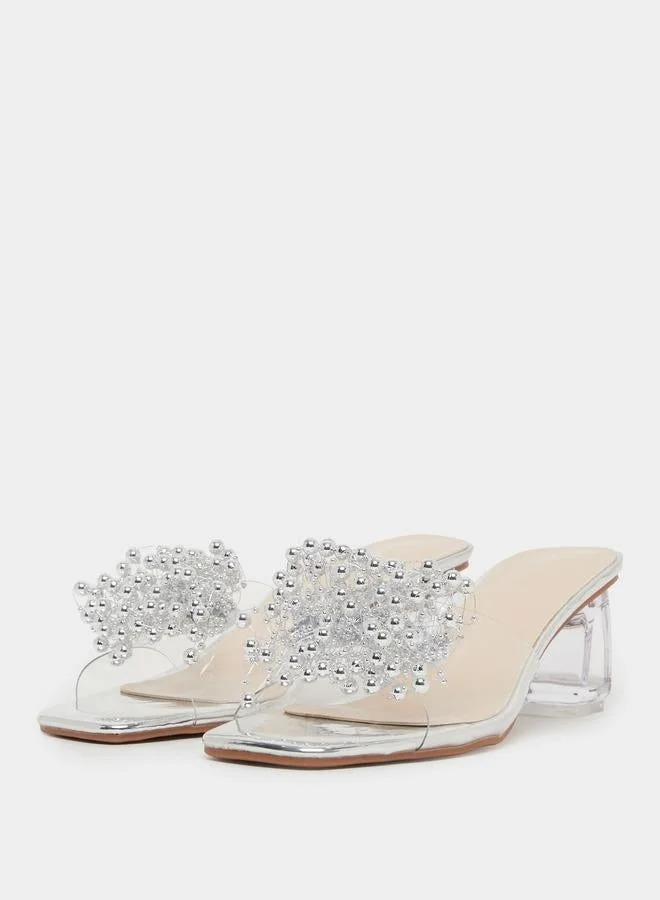 Take Two Silver Embellished Transparent Heel Sandals for Women | Best Price UAE