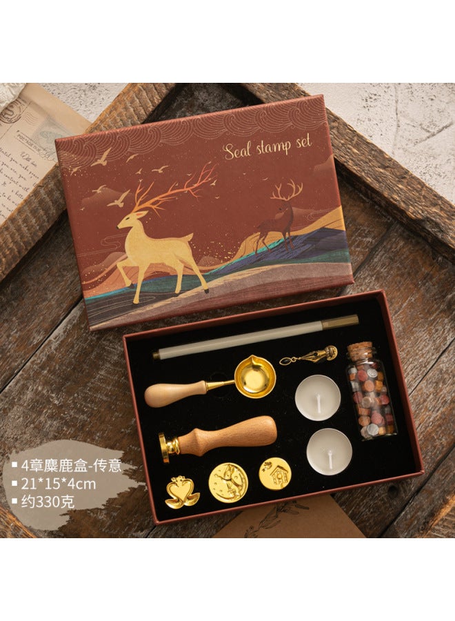 Autonomy Fire Paint Seal Set Vintage Elk Gift Box Fire Paint Oven Seal Small Round Wax Set Wooden Handle Fire Paint Set - Image 1