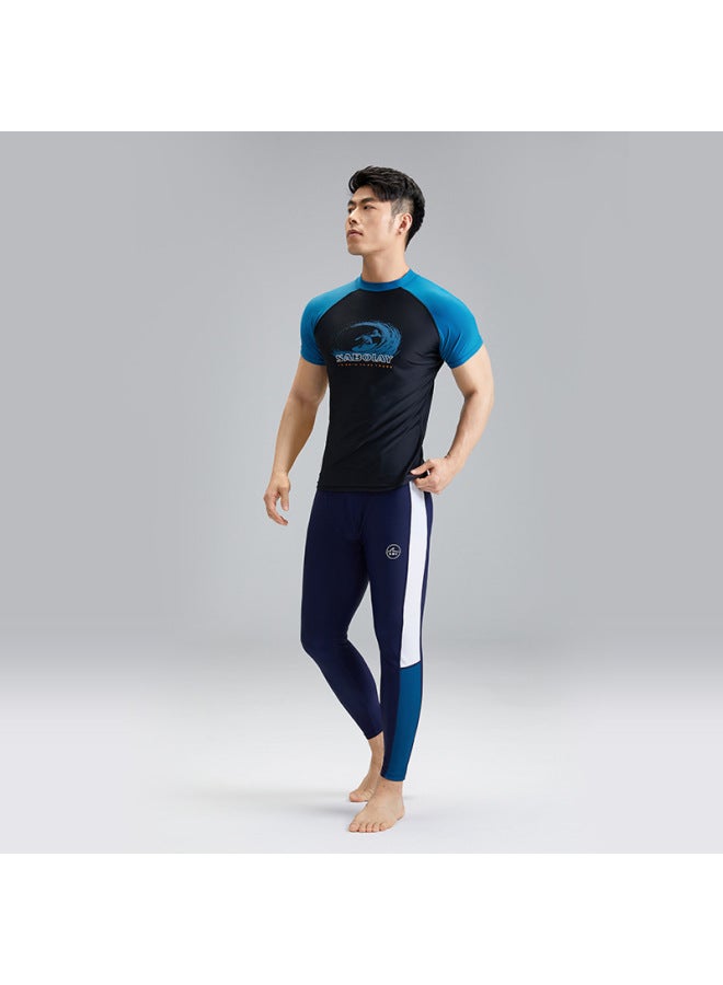 إسكدنيا بدلة سباحة Shalbaolai للرجال بأكمام قصيرة، بدلة سباحة واقية من الشمس UPF50، سريعة الجفاف وقابلة للتنفس، اللون: NY23-5-1 أسود، الحجم العلوي: L - Image 5