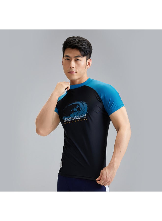 إسكدنيا بدلة سباحة Shalbaolai للرجال بأكمام قصيرة، بدلة سباحة واقية من الشمس UPF50، سريعة الجفاف وقابلة للتنفس، اللون: NY23-5-1 أسود، الحجم العلوي: L - Image 4