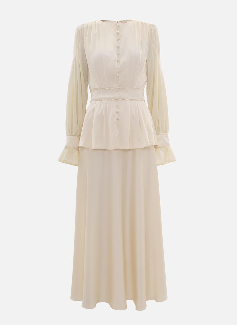 Lichi Maxi dress with puff sleeves and pearl decoration - Image 2