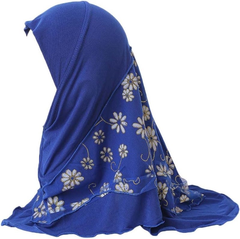 NICEYST Girls Ice Silk Muslim Khimar Hijab Headscarf Flower Arab Scarf Shawls Neck Wrap Islamic Head Wrap for Age 2-7 Years - Image 1