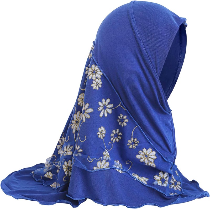 NICEYST Girls Ice Silk Muslim Khimar Hijab Headscarf Flower Arab Scarf Shawls Neck Wrap Islamic Head Wrap for Age 2-7 Years - Image 4