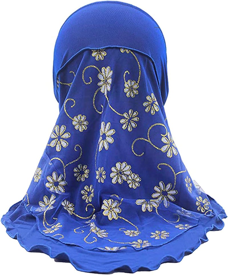 NICEYST Girls Ice Silk Muslim Khimar Hijab Headscarf Flower Arab Scarf Shawls Neck Wrap Islamic Head Wrap for Age 2-7 Years - Image 5