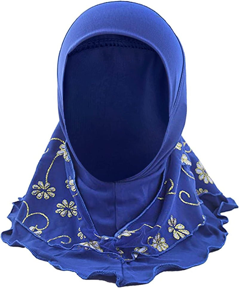NICEYST Girls Ice Silk Muslim Khimar Hijab Headscarf Flower Arab Scarf Shawls Neck Wrap Islamic Head Wrap for Age 2-7 Years - Image 3