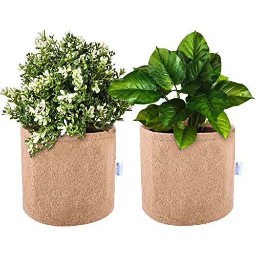 ORILEY Grow Bags 500 GSM 4 x 4 inch Heavy Duty Geo Fabric Lightweight Plant Pot Bag Ideal for Gardening Balcony Terrace (Beige, Round, Pack of 2) - Image 1