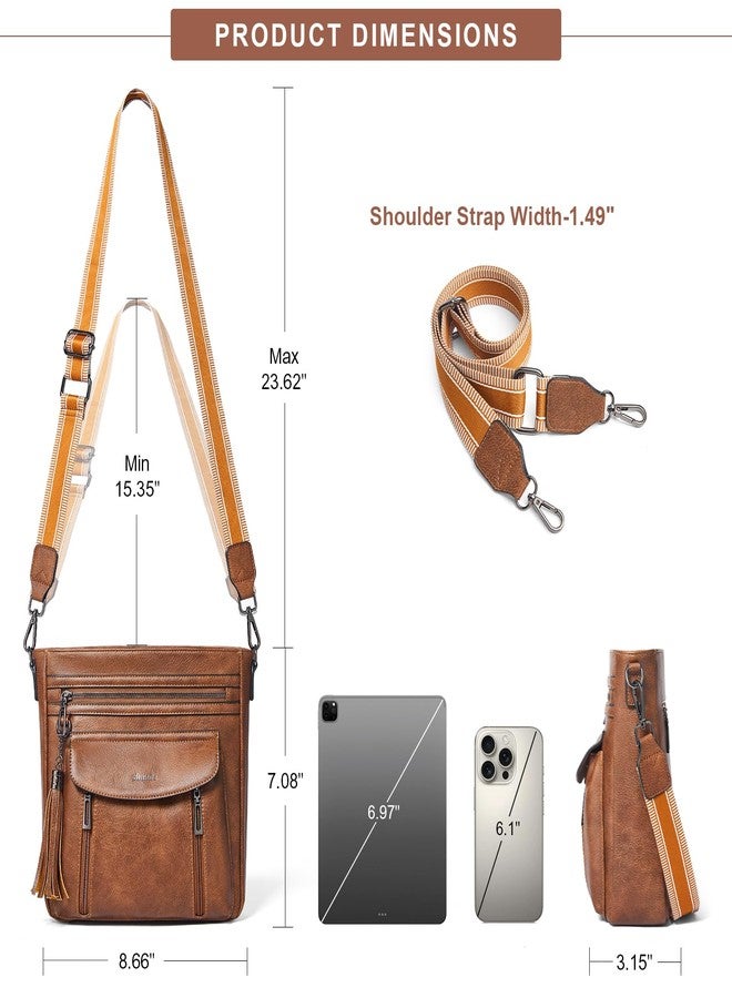 Shrrie Leather Crossbody Bags for Women, Multiple Pockets Medium Crossbody Purse with Wide Strap, Magnetic Snap Shoulder Handbags for Travel, Brown - Image 4