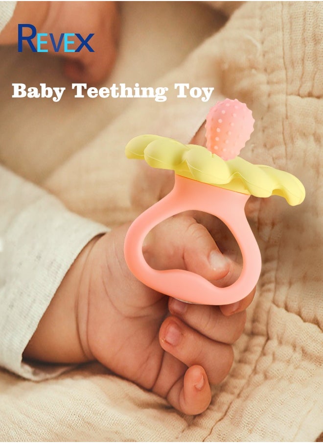 REVEX Baby Teething Toys for 0-6 6-12 Month, 100% Food Grade Silicone Teether Ring, Flower Baby Chew Toy  - Image 1