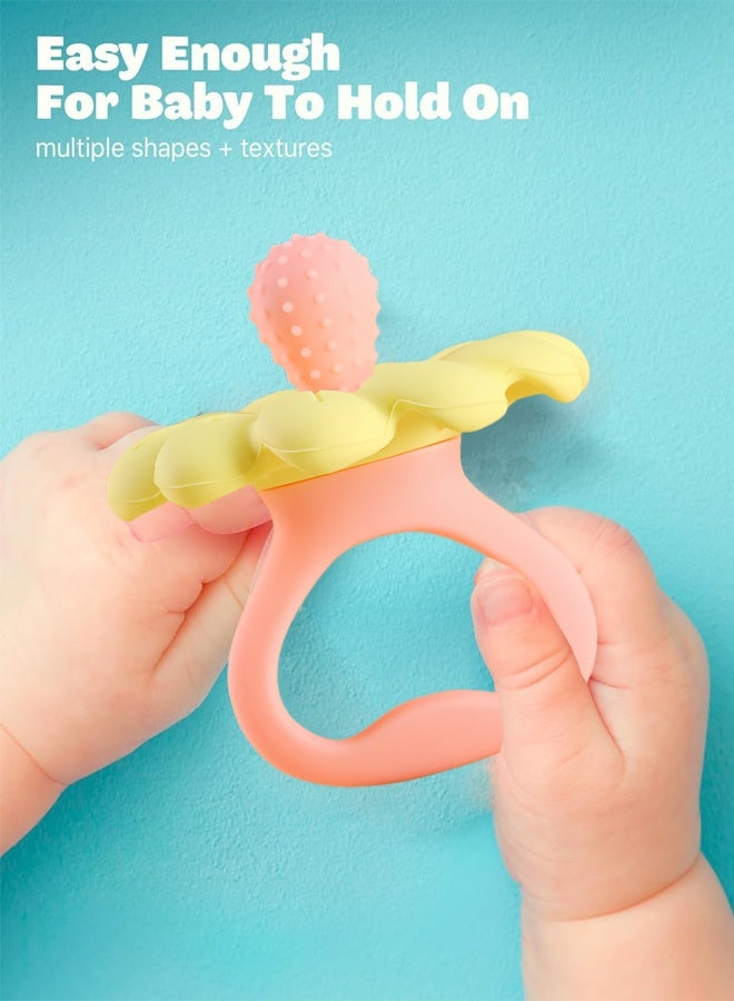 ريفيكس الطفل التسنين لعب ل 0-6 6-12 شهر ، 100% الغذاء الصف سيليكون عضاضة حلقة ، زهرة الطفل مضغ لعبة - Image 4