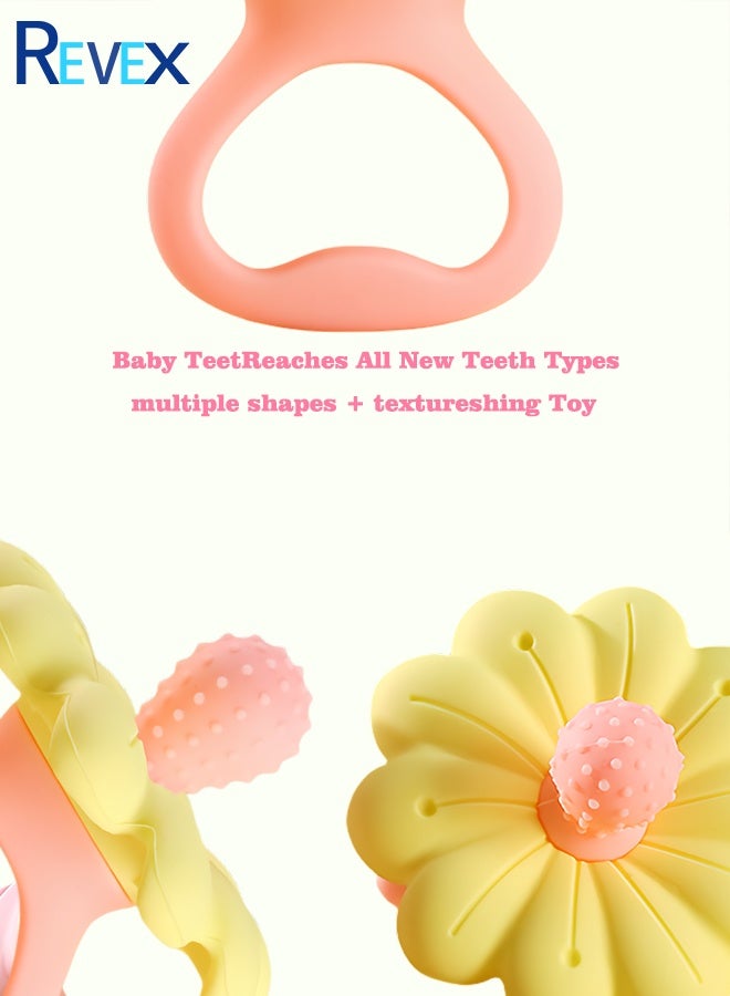 ريفيكس الطفل التسنين لعب ل 0-6 6-12 شهر ، 100% الغذاء الصف سيليكون عضاضة حلقة ، زهرة الطفل مضغ لعبة - Image 2